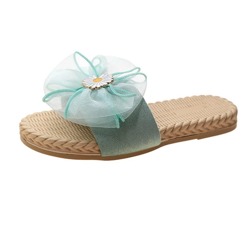 

Shoes Woman 2021 Flower Slippers Flat Lace Shale Female Beach Pantofle Soft Summer Sabot New Slides Fabric Floral Hoof Heels Bas