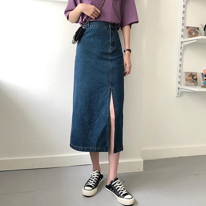 

2020 Women Skirts Denim Casual Long Denim Skirt Slim Sexy Party Jeans Skirt Casual High Waist Jupe Femme Midi Womens Skirts