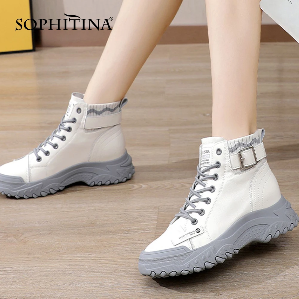 Beli Sepatu Bot Platform Antiselip SOPHITINA Sepatu Gesper Harian Pencocokan Warna Kasual Wanita Sepatu Bot Pergelangan Kaki Wanita Kulit Lembut Bertali HO544