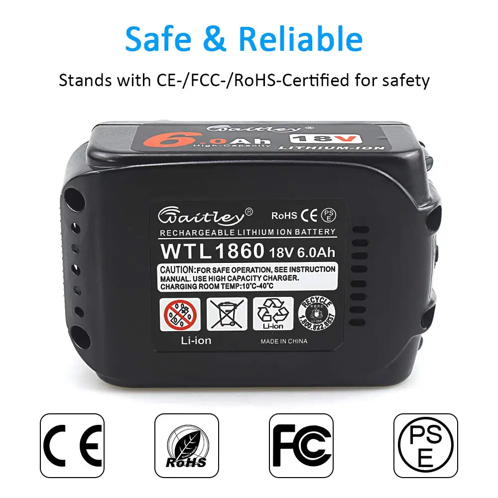 Waitley 18 V 6000mAh 18V 6.0Ah Перезаряжаемый для электроинструментов Makita Аккумулятор со светодиодный литий-ионным аккумулятором BL1860B BL1860 BL1850