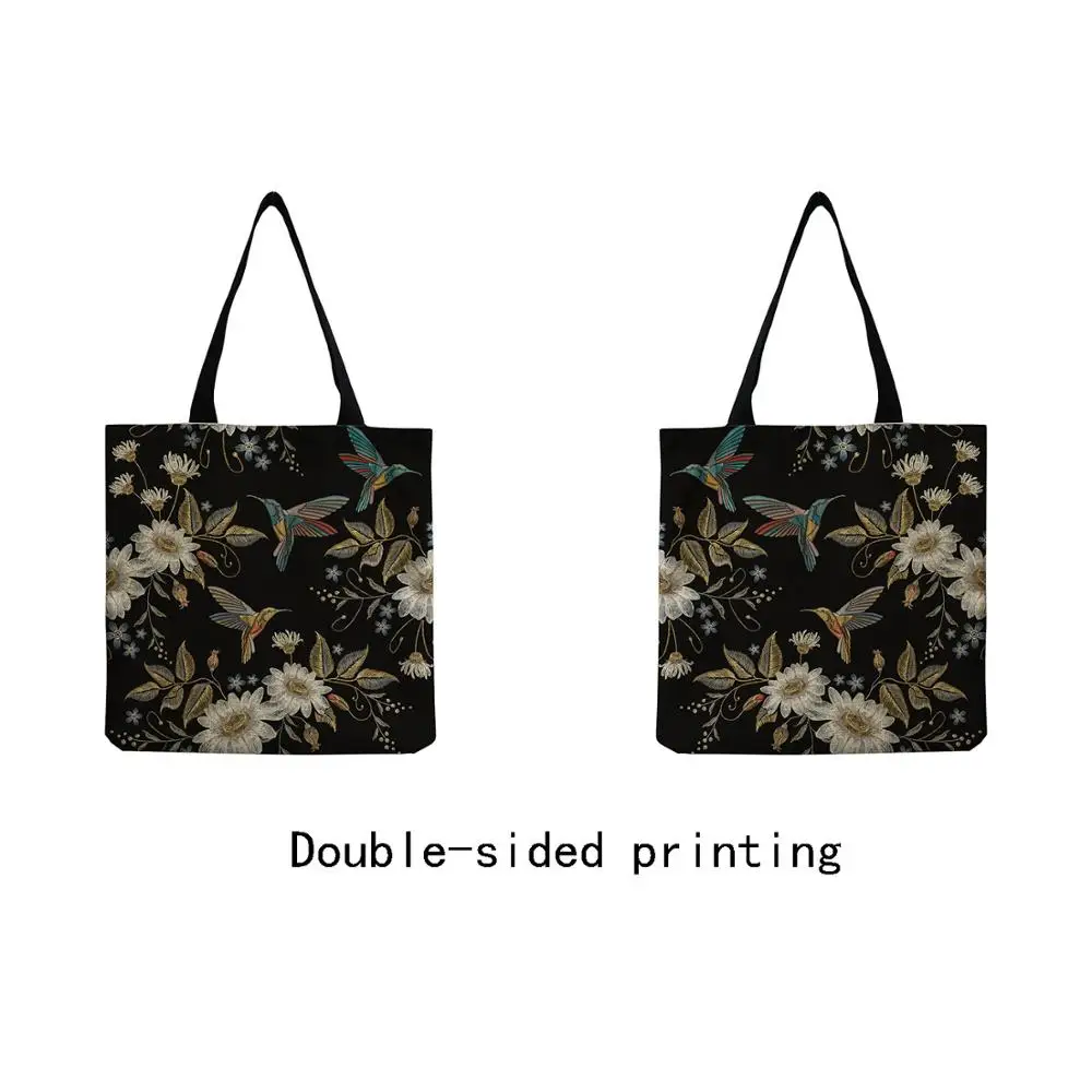 

Preppy Style All-Match Ladies Satchel Casual Tote Bag Fresh Flowers Color Bird Embroidery Print Shoulder Bag Fashion Shopper Bag