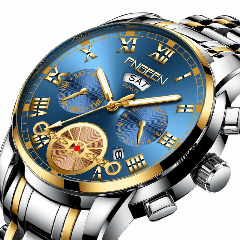 Новые часы Мужские Бизнес Мода турбийон календарь кварцевые стальной ремешок