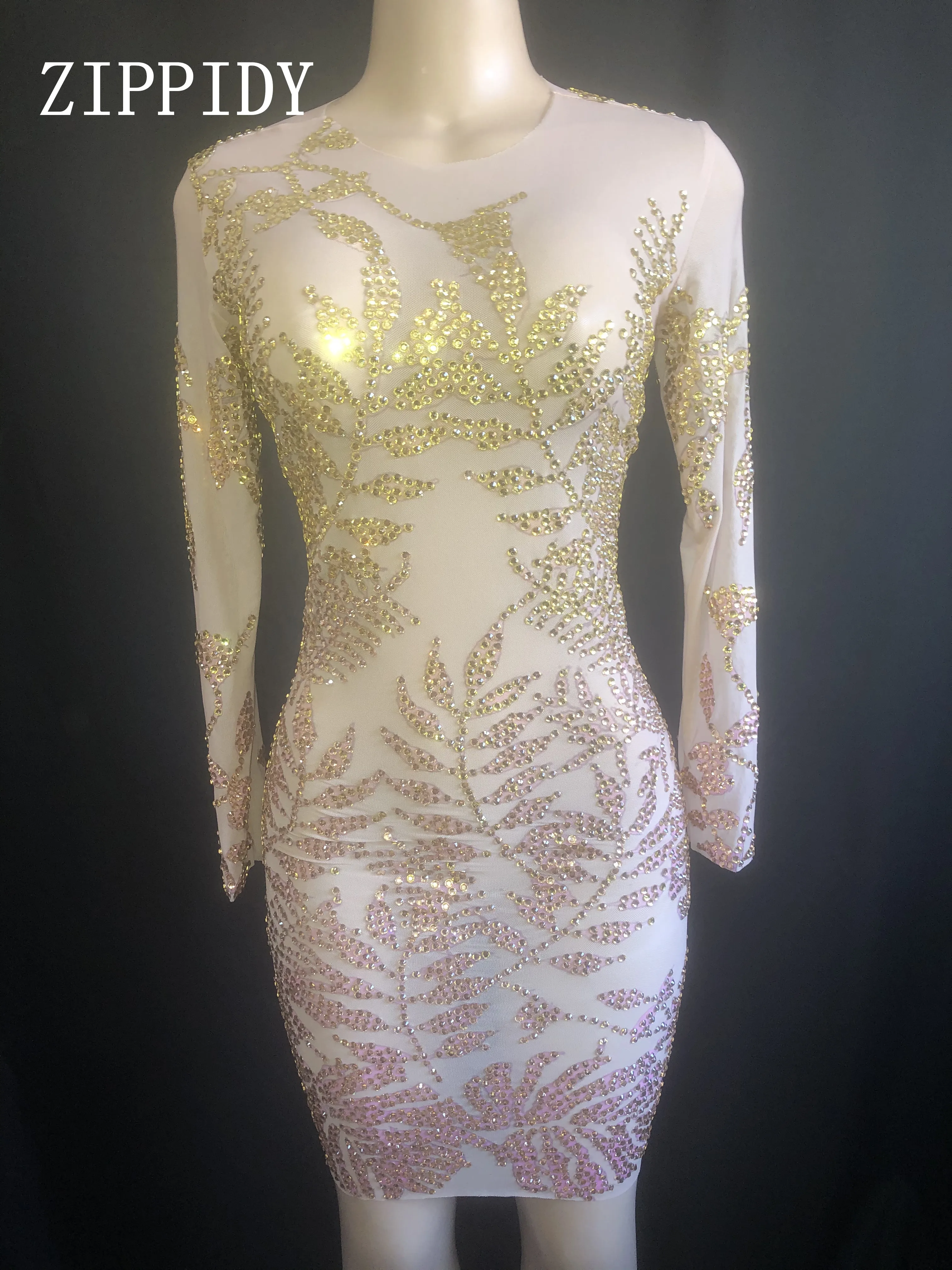 Блестящие стразы золотистого и розового цвета прозрачное платье для дня
