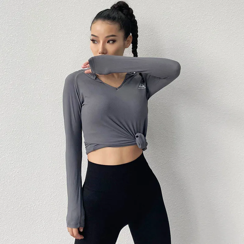 SALSPOR Gym Women Yoga Shirt Long Sleeve Hooded Sport T Shirt Absorb Sweat Quick Dry Workout Tops Fitness Running Sportswear