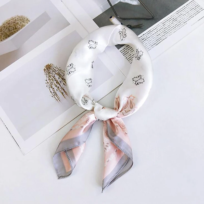 

Women Scarf Small Size Silk Scarves Square Necker Chief Office Lady Scarves Spring Shawls 53.5*53cm 2020 New Spring Summer