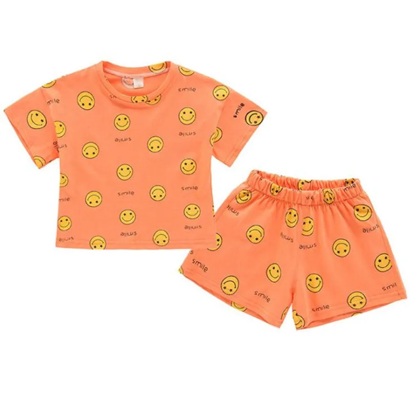 

DFXD 2020 Summer Casual Children's Set Baby Boys Girls Smile Print Short Sleeve T-shirt+Shorts 2pc Kids Outfit Suit Set For 2-7T