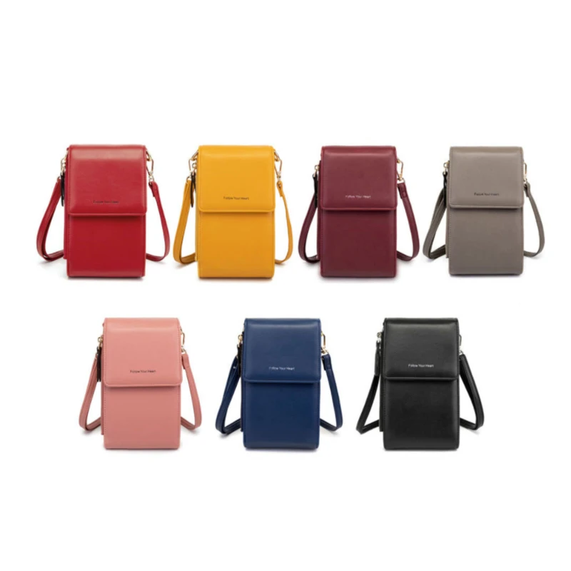 

Soft Leather Wallets Touch Mobile Phone Bag For Female Mini Card Holder For Key Coin Purse Vertical Crossbody Money Bags