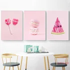 Картина для детской комнаты розового цвета с изображением леденцов, мороженого, еды, плакат, индийский холст, Настенная картина, украшение для комнаты для девочек