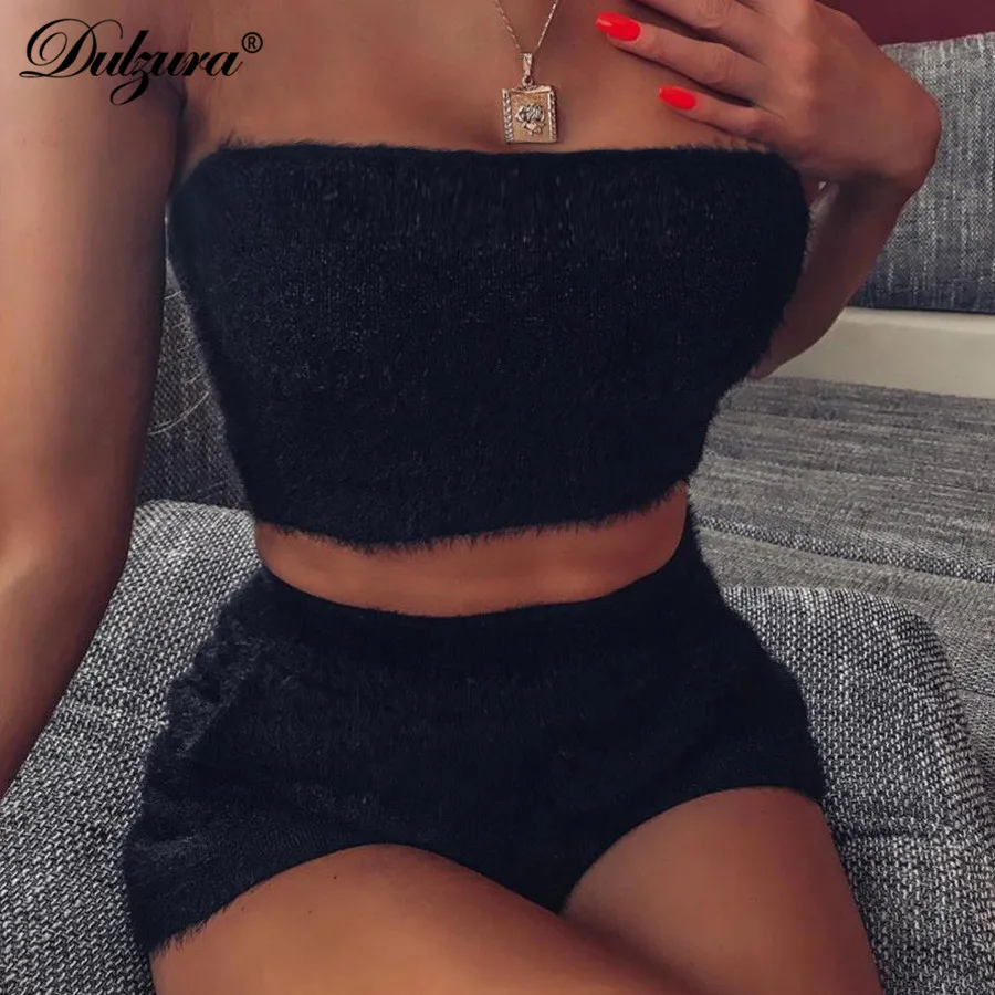 Dulzura/, осенне-зимний женский костюм из двух предметов, шорты из овечьей шерсти, укороченный топ, сексуальный комплект для Тедди, комплект уличной одежды