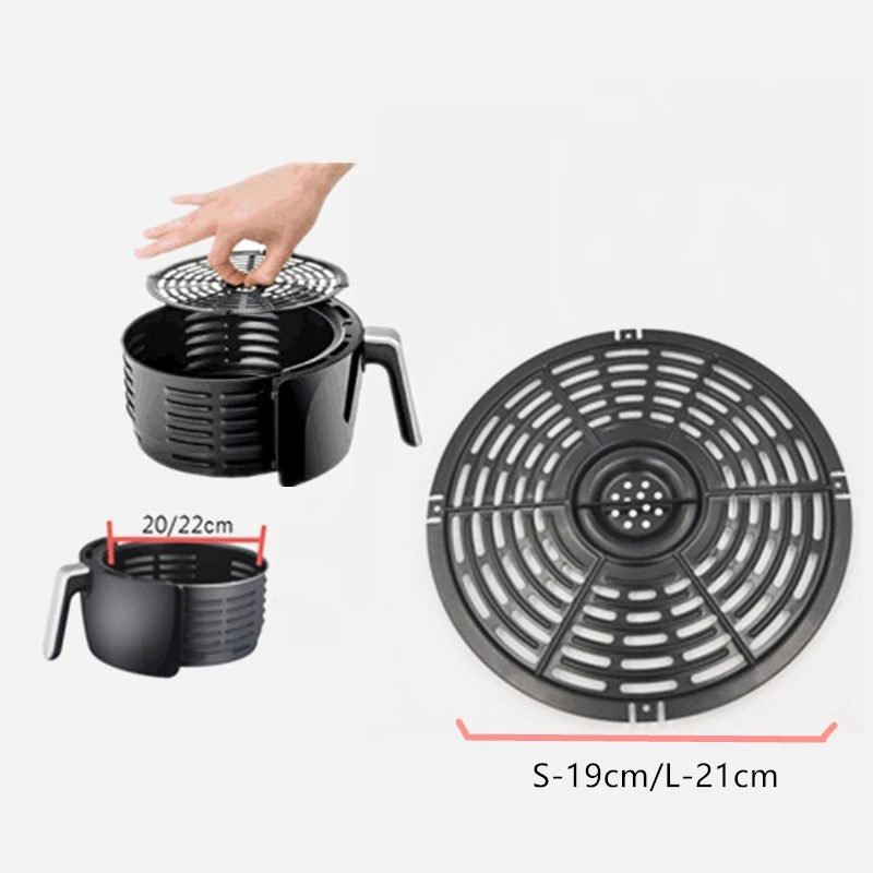 

19/21cm Air Fryer Part Non Stick Cookware Crisper Plate Fried Plate Steaming Plate With Handle Safe Replacement Parts Grill Pan