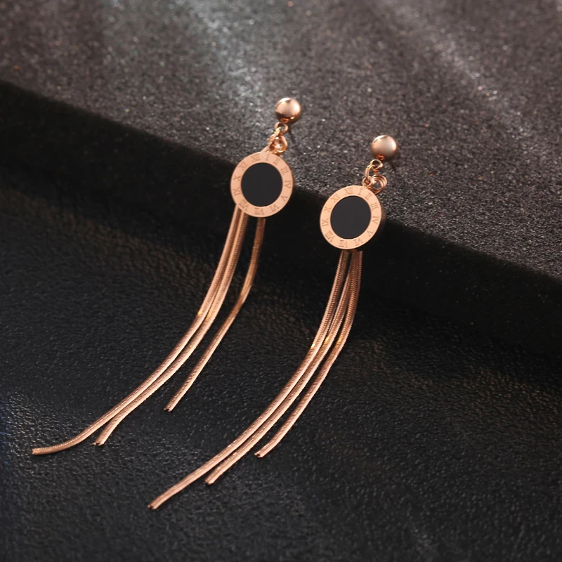 

YUN RUO Snake Chain Tassel Stud Earring Rose Gold Color 316 L Titanium Steel Fashion Jewelry woman Gift hypoallergenic Not Fade