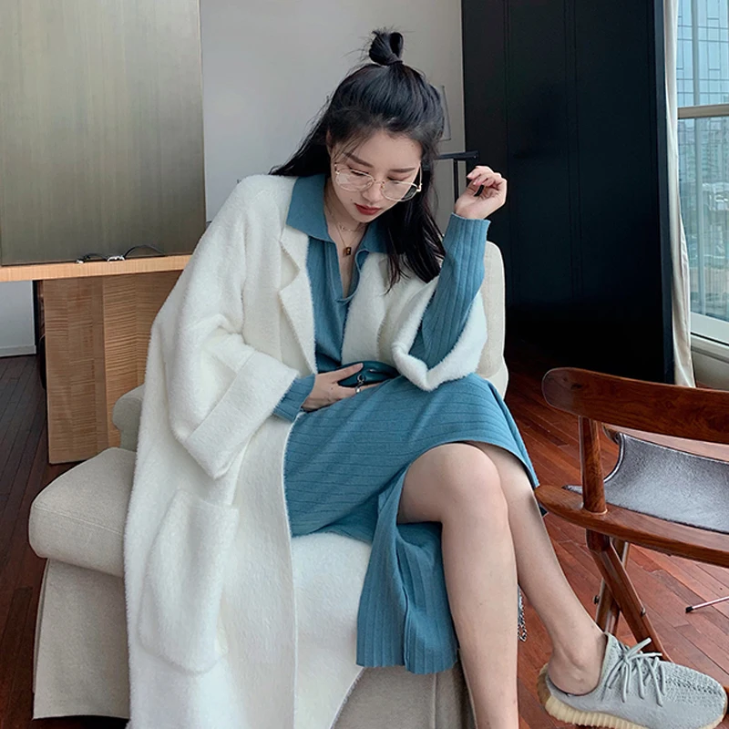 

Sweater jacket women 2021 winter new temperament mid-length fashion loose and lazy warm all-match knitted cardigan