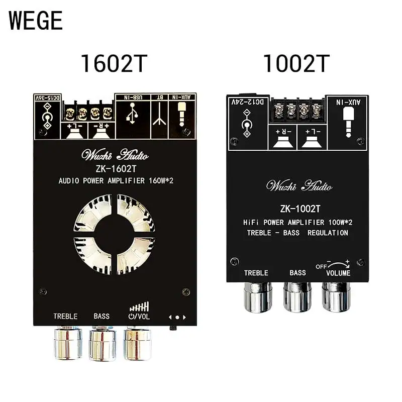 WEGE 1602T 1002T 2*160W 2*100W HIFI стерео двухканальный BT аудио усилитель мощности плата TPA3116D2