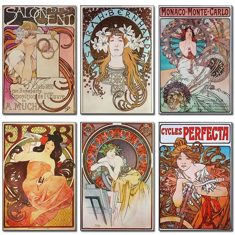 

Alphonse Mucha Canvas Art Posters and Prints Art Vintage Woman Canvas Paintings on The Wall Art Pictures for Living Room Decor