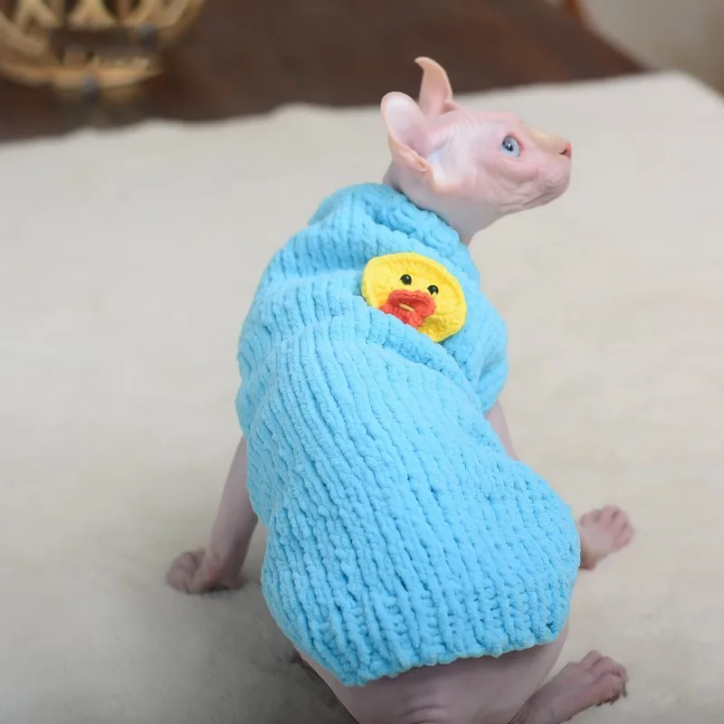 Дешево Новинка осенне-зимняя одежда для кошек Sphynx теплый синий жилет для кошек без волос классическая одежда для щенков свитер для домашних животн...