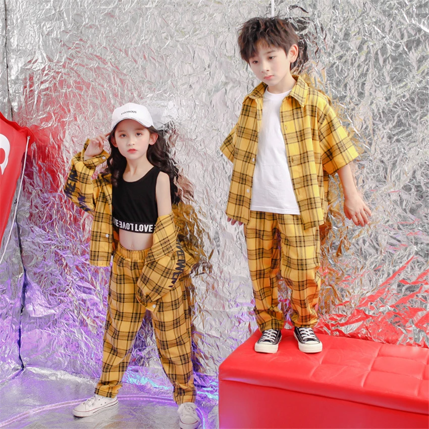 Детская одежда в стиле хип хоп костюмы для джазовых танцев клетчатое пальто