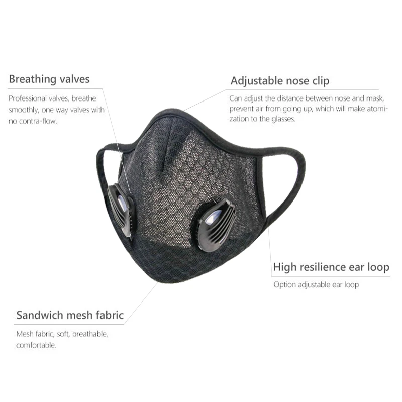 Маска велосипедная уличная с фильтром PM2.5 и активированным углем | Спорт