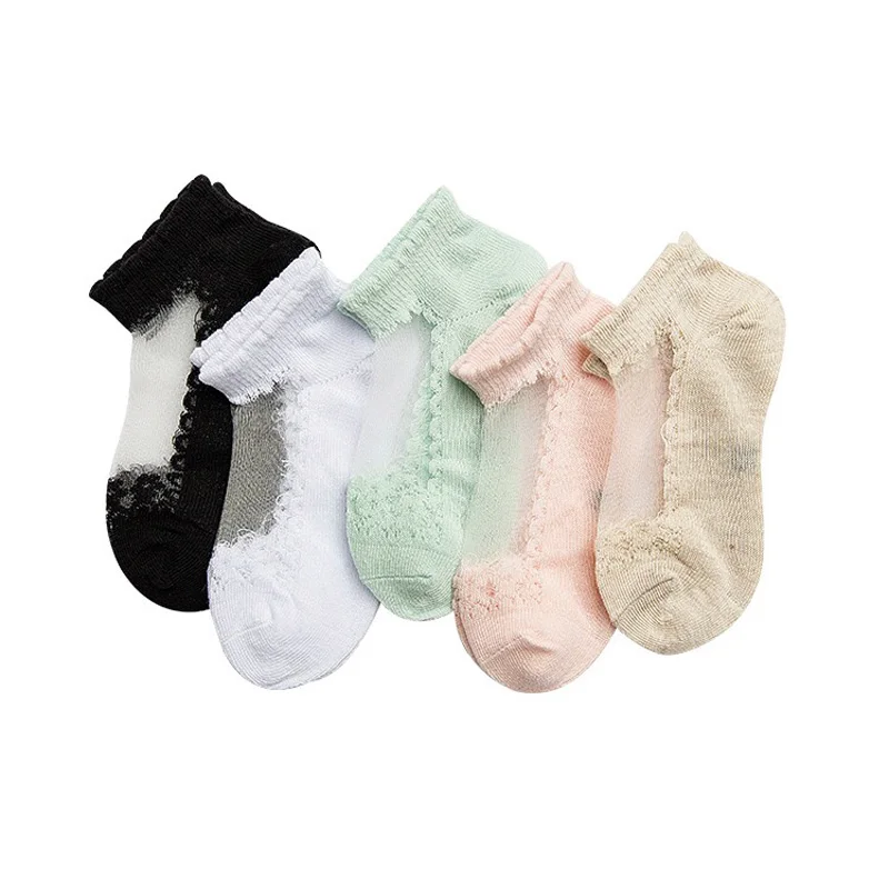 Детские летние хлопковые носки однотонные из шелка с кристаллами для девочек и