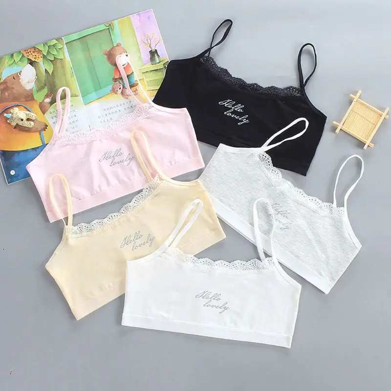 

1PC Young Girl Lace Bra Puberty Teenage Camisoles Soft Cotton Underwear Training Bra Crop Top for 7 8 9 10 11 12 13 14 years old