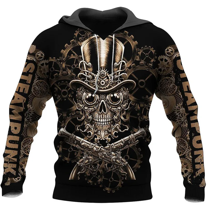 

New Steampunk skull 3D printed zipper Hoodie casual hip hop Street Sweatshirt