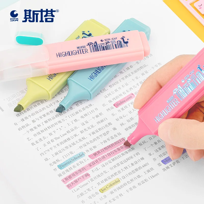 

24 colors STA C&F BOSS Macaron Color Highlighter Candy Color Marker Pen Color Not Easy To Dry Out Marker Stroke Key Note Pen New