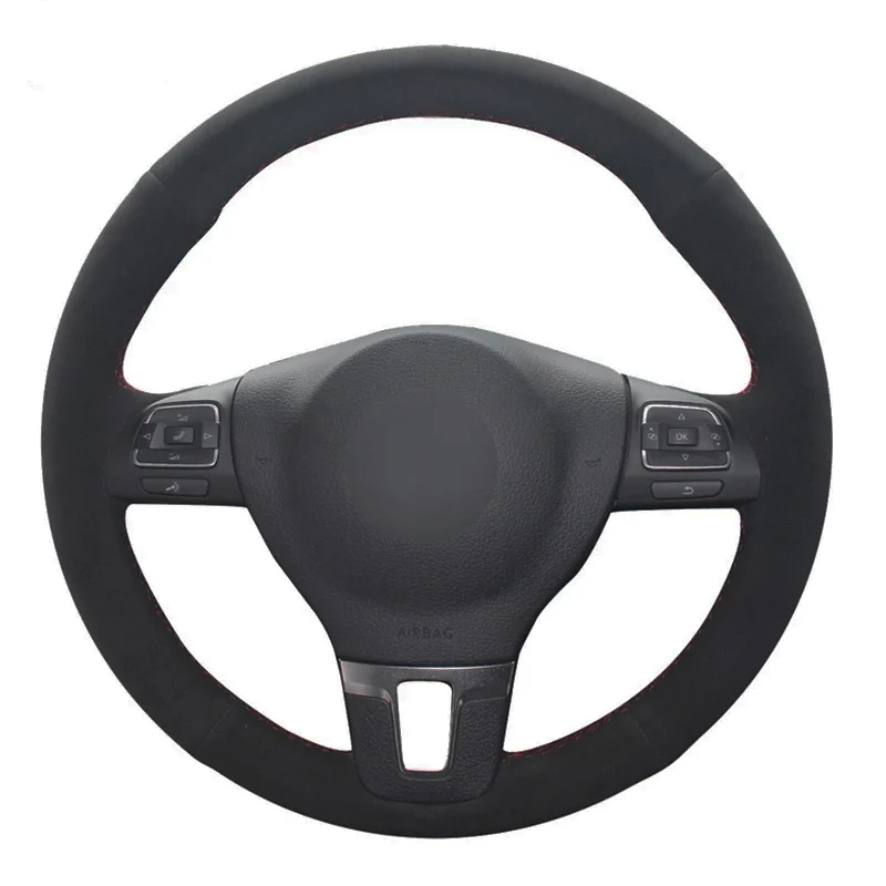 

Hand-stitched Soft Black Suede Car Steering Wheel Cover For Volkswagen VW Gol Tiguan Passat B7 Passat CC Touran Jetta Mk6