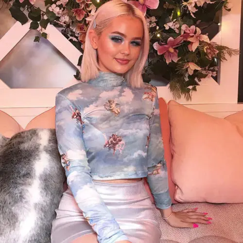 

New Fashion Women See-through Sheer Mesh Fishnet Crop Top Cute Angel Printed Female Summer Mesh Tops