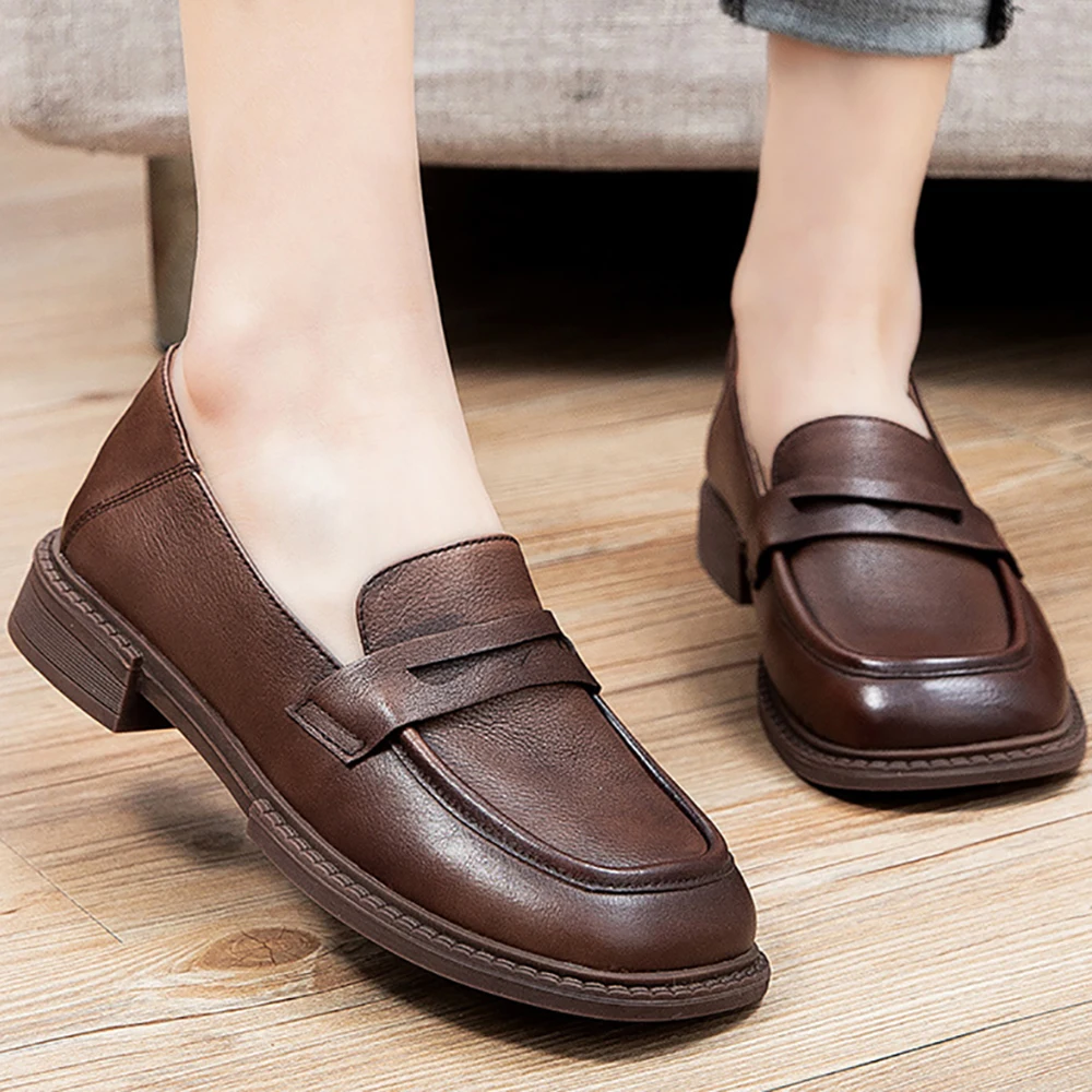 

100% Genuine Cow Leather Loafers For Women 2021 Soft Comfortable Casual Shoes Female New Retro Bohemian Slip-on Outside Footwear