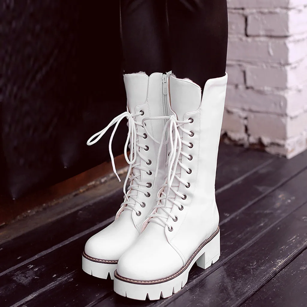 Женские теплые ботинки на квадратном каблуке Повседневные высокие зимние