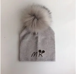 1 gray mr gray p Хлопковые шапки для новорожденных, Детские помпоны, реквизит для фотосессии, кружки мистер и миссис, детские шапки, аксессуары для мальчика, шапочка для маленьких девочек, детские шапки - Цвет: 1 gray mr gray p