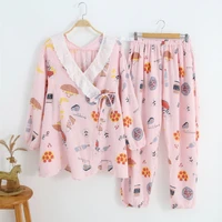 spring and autumn pajamas for pregnant women breastfeeding clothing cartoon printed sleepwear nursing tops pants cotton matern