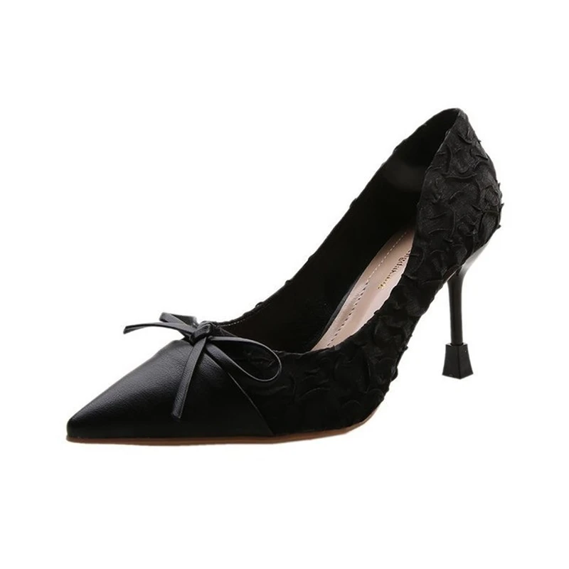 

Women's shoes Korean style pointed stiletto bowknot shallow mouth single shoes banquet sexy super high heel 9cm wedding shoes