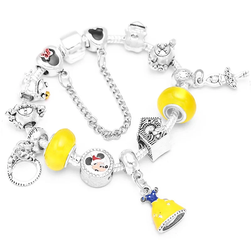 06 Boosbiy Dropshipping Cute Mickey Minnie Charm Bracelet For Women Kids With Silver Snake Chain Brand Bracelet Christmas Jewelry - Окраска металла: 06