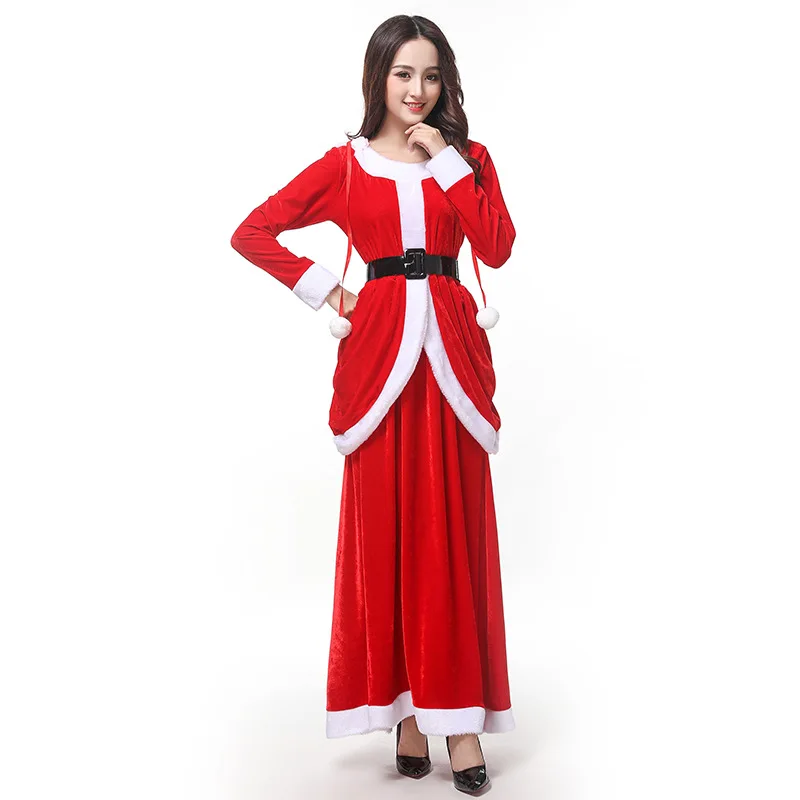 

Woman Festival Christmas Elf New Year Xmas Red Dress Girls Halloween Cosplay Costume Princess Party Role Play Make Up Outfit