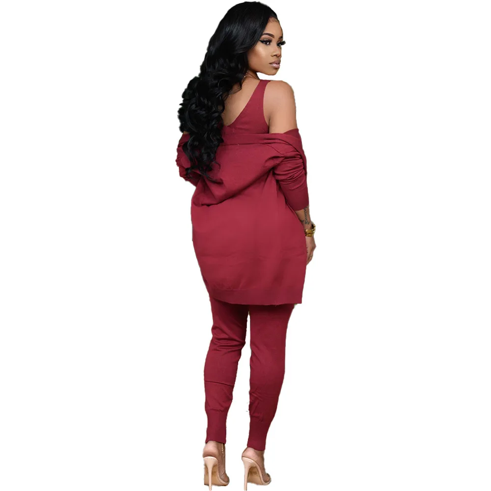 

Plus Size Sporty Tracksuit Women 3 Piece Matching Sets V Neck Vest Tank Tops+jogger Sweatpant+long Sleeve Coat Streetwear Outfit