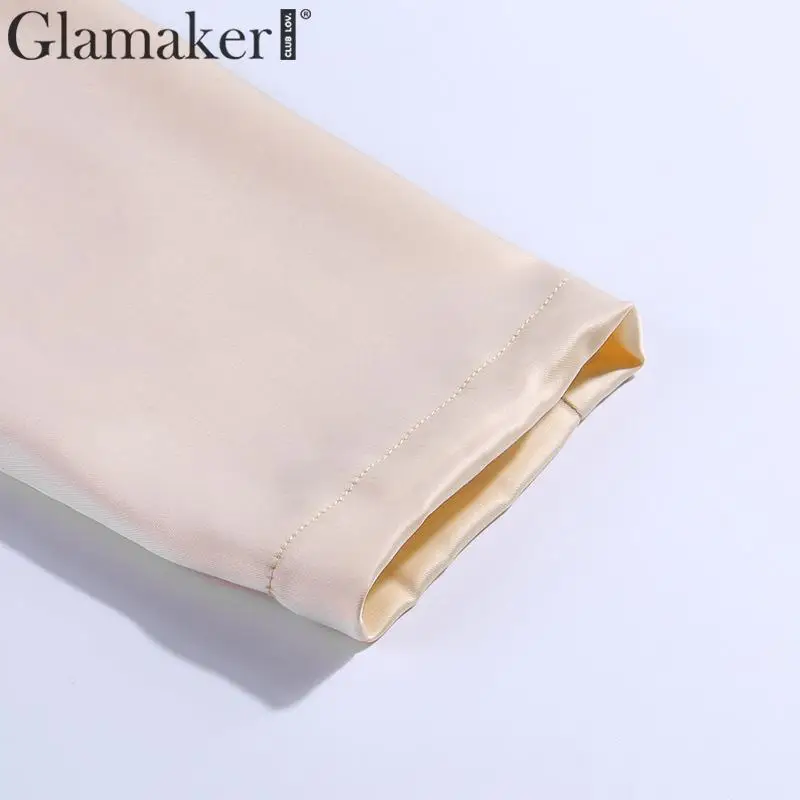 Glamaker/атласная блузка с отложным воротником, короткая винтажная блузка с длинным рукавом и v-образным вырезом, элегантная женская блузка Осень-зима, вечерние, сексуальные женские блузки