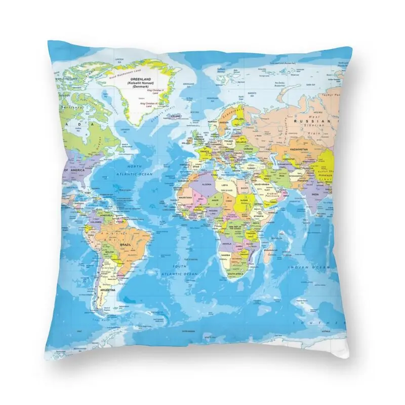 

World Map Cushion Cover 45x45cm Decoration 3D Printing Throw Pillow for Car Double-sided
