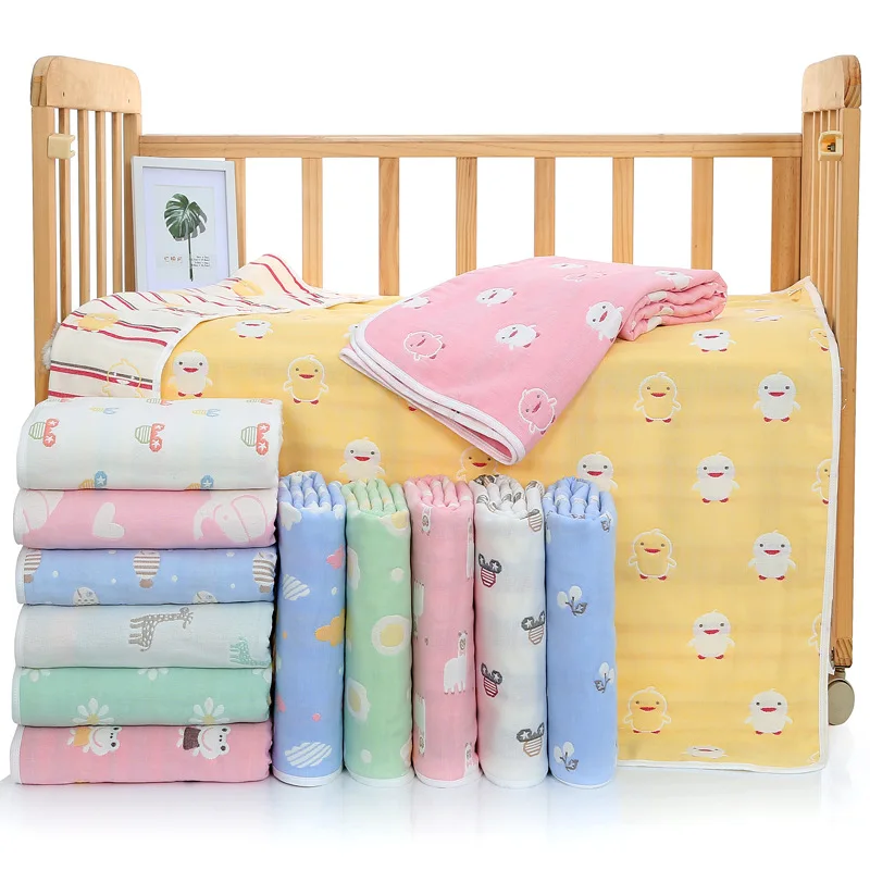 

6 Layers of Gauze Cotton Baby Blankets Soft Stroller Sleep Cover Cartoon Infant Bedding Swaddle Wrap Kids Bath Towel