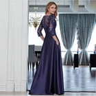 Очаровательные трапециевидные фиолетовые кружевные платья для матери невесты с круглым вырезом и рукавом три четверти Свадебные платья 2021 распродажа