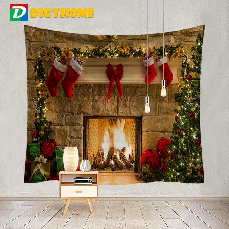 Рождественский гобелен в стиле камина теплое ощущение красивое украшение для