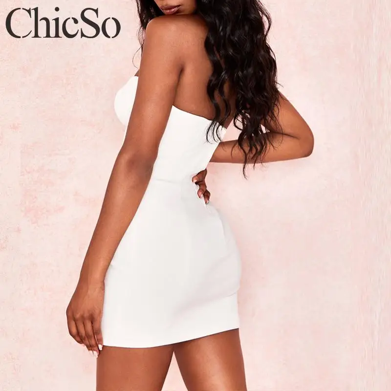 MissyChilli Off shoulder sleeveless white dress Women elegant bodycon short strap Autumn winter sexy party clubdress | Женская одежда