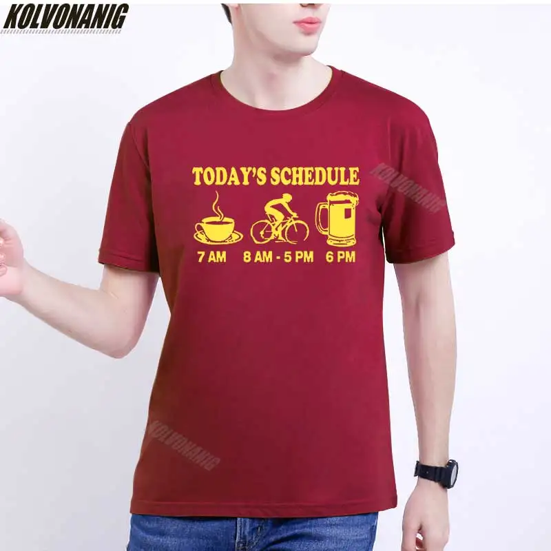 

Funny TODAY'S SCHEDULE Coffee Cycling Beer Printed T-Shirt Mountain Biking Graphic 100% Cotton Brand T Shirts Camiseta Unisex