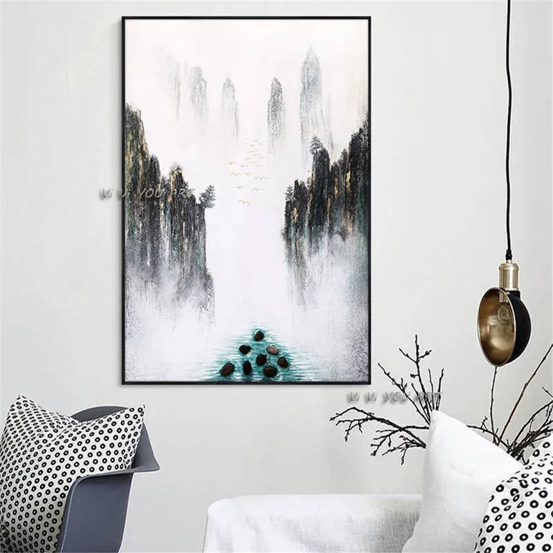 

100% Hand Painted Abstract Mountain Oil Paintings On Canvas Landscape Wall Art Minimalist For Living Room