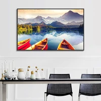 natural scenery mountain lake boat decorative paintings canvas hanging pictures for living room bedroom house decor poster
