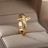 jesus cross rings for women man metal golden wide large adjustable ring vintage design religious finger rings party jewelry