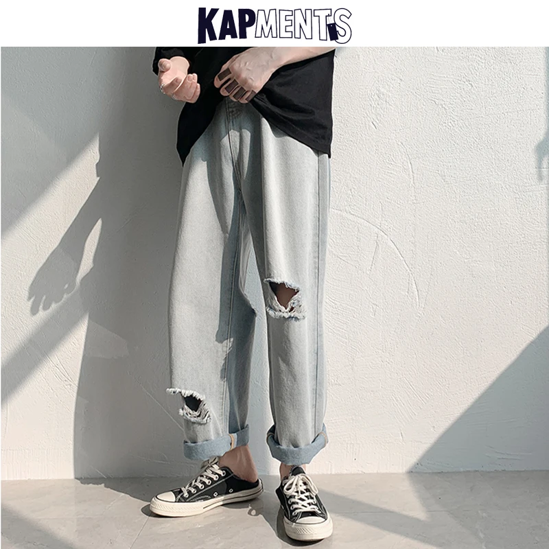 Мужские Винтажные рваные джинсы на весну 2022, мужские брюки-карго в Корейском стиле, однотонные джинсовые Джоггеры в стиле Харадзюку, мужски... от AliExpress RU&CIS NEW