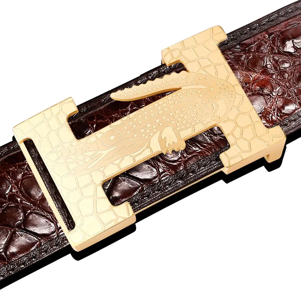 Мужской ремень из натуральной кожи аллигатора дизайнерский с гладкой пряжкой