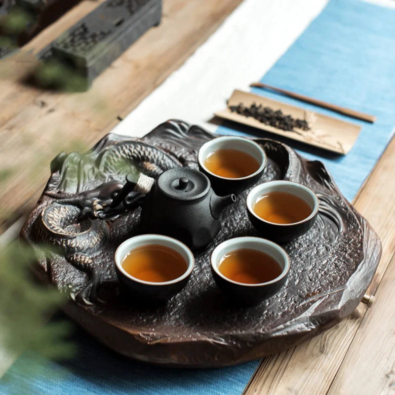 Круглые керамические чайные подносы чайный столик с драконом кунг фу поднос