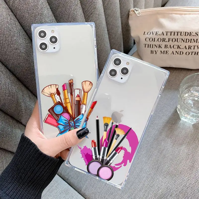 

Lipstick Phone Case For iPhone 7 8 11 12 X XS XR MINI Pro Max Plus Clear Square Transparent