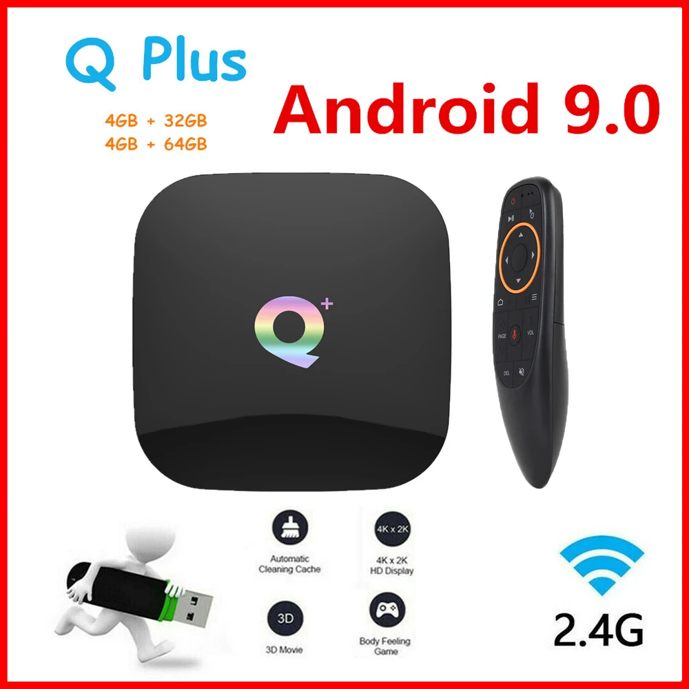 

Q Plus Smart TV Box Android 9.0 TV Box 4GB RAM 32GB/64GB ROM Quad Core H.265 USB3.0 2.4G WiFi Set Top Box 4K TVBOX Media Player